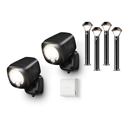 Introducing Ring Smart Lighting -  Spotlight, Black (Starter Kit: 2-pack) - bundle with 4 Pathlights, Black
