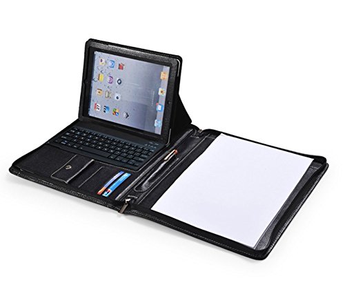 Black Zippered Leather Padfolio with Bluetooth Keyboard and iPad Air/The New 9.7 iPad Holder - Thumbnail 7