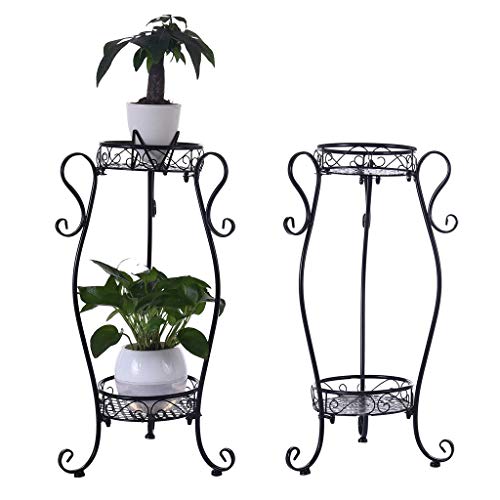 Luonita Plant Stand Indoor/Outdoor 2-Tier Metal Flower Stand Floor Model Potted Plant Display Stand Rack Shelf Rustproof Iron Garden Container Plant Holder Shipping from CA.，NJ. (Black)