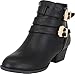 Top Moda Women's Buckle Straps Stacked Low Chunky Heel Ankle Bootie Parker Boots Black 9