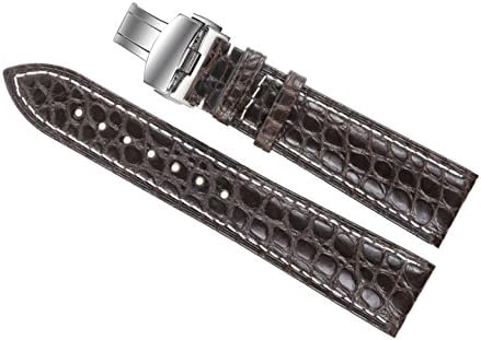 20mm Dark Brown Luxury Alligator Leather Replacement Watch Straps/Bands Handmade with Contrast White Stitching