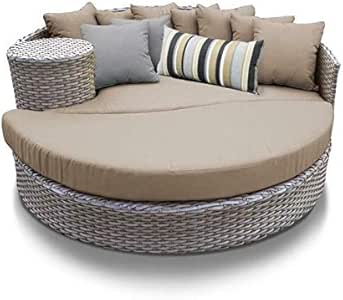 JumpingLight Cama Solar Circular Florence de Mimbre para Exteriores