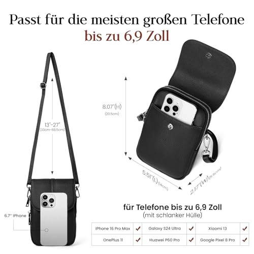 befen Genuine Leather Mobile Phone Case for Hanging, RFID Blocking Mobile Phone Shoulder Bag, Women's Small Handbag, Leather, Mobile Phone Case with Purse for Hanging, Crossbody Bag with Adjustable