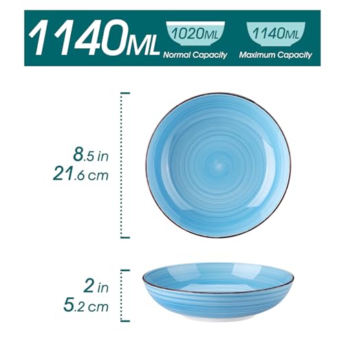 vancasso Bonita Pasta Bowls 38 oz/1140 ml, Large Ceramic Salad Bowls, Pasta Bowl Set of 6, Microwave & Dishwasher Safe Soup Bowls, Serving Bowls, Cool Colors
