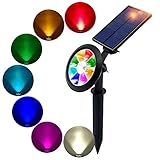 BOHON Solar Lights Outdoor - Ultra Bright, Waterproof, 9 LEDs Multi Color Spot Light with Auto On/Off, Solar Garden Light for Landscape Lighting Yard Patio Pathway (Changing & Fixed Color)