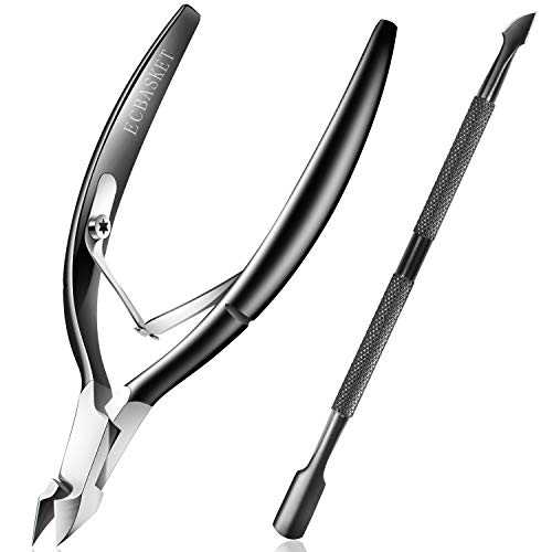 Cuticle Trimmer with Cuticle Pusher - ECBASKET Cuticle Cutter Clipper Nipper Scissor for Dead Skin Removal Professional Manicure Pedicure Tools Black