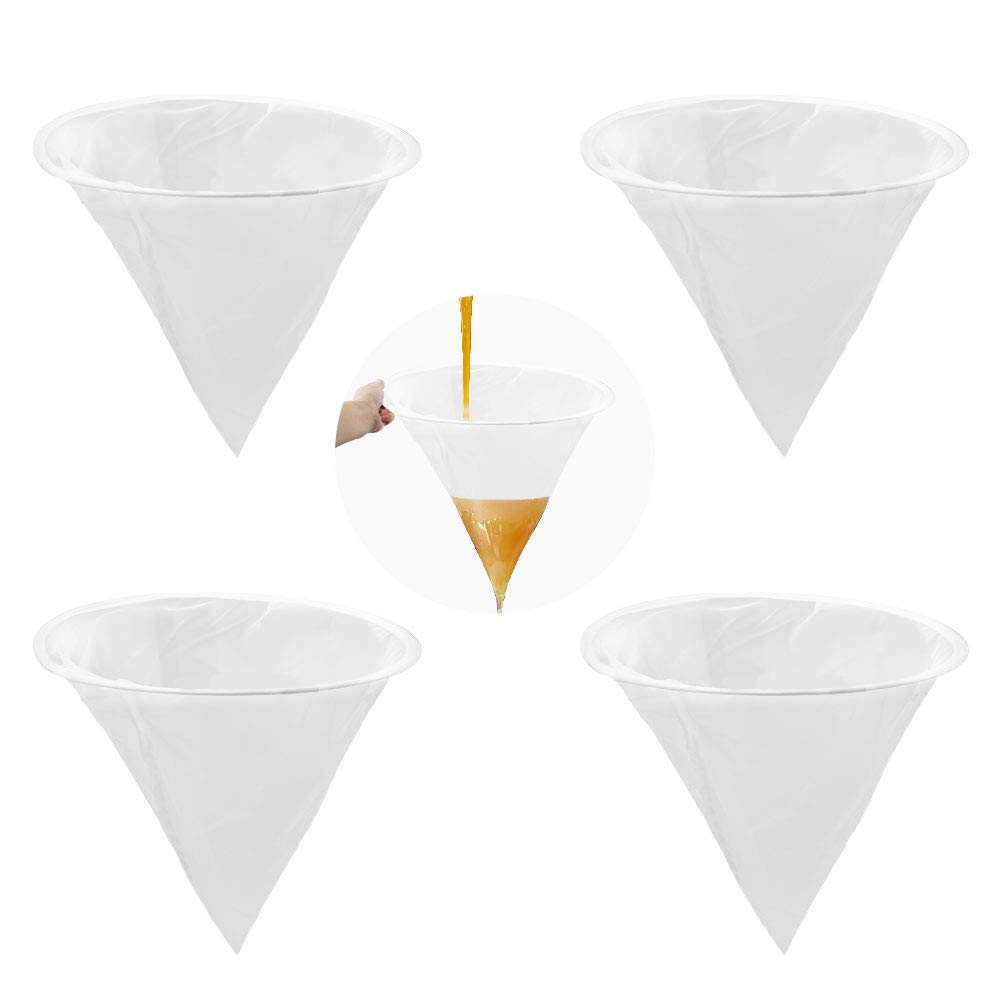 4 Pieces Honey Filter Strainer, 40x33cm Conical Honey Filter Net Nylon Reusable Honey Filter Mesh with Metal Circle Beekeeping Filter Tool for Honey Filtering Extracting (150 Mesh)