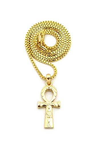 Unisex Egyptian Bretah of Life Ankh Pendant 18",20",24" Various Chain Necklace in Gold Tone