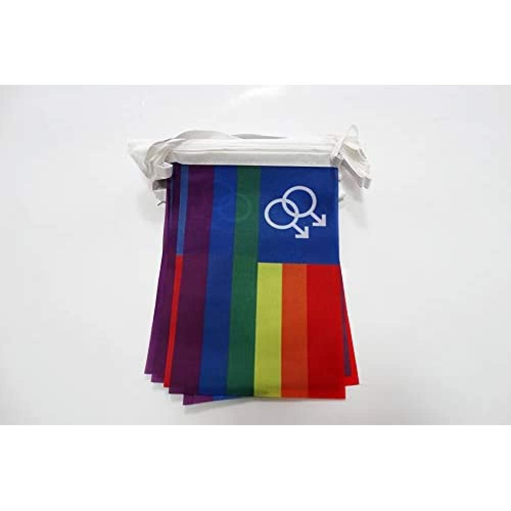 AZ FLAG Rainbow Double Mars Bunting Flag, 20 Ft Garland with 20 Small Gay Pride Flags 8'' x 6'', 100% Polyester String Pennant, 6 meters