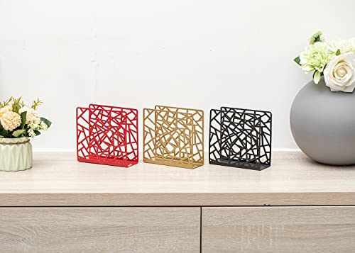 SWRST33L METAL RED NAPKIN HOLDER, RUSTIC FARMHOUSE NAPKIN HOLDER FOR TABLETOP AND KITCHEN COUNTERTOPS, DECORATIVE TISSUE DISPENSER, INDOOR AND OUTDOOR DECOR, MODERN ABSTRACT LINES DESIGNED
