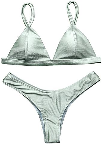 LEESMILE Women Brazilian Top Thong Cheeky Bottom Spaghetti Strap Swimsuit Bikini Set(M(US Size 4-6),Army Green)