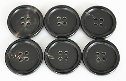 YCEE 6 Pieces Genuine Natural Big Black Horn Button Set (25mm, 1 inch) - Round Rim - for Overcoat, Winter Coat, Uniform, Jacket, Blazer