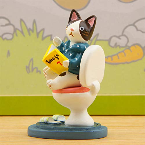 image for VT BigHome 1pc Kitten Sitting Toilet Miniature Figurine Cartoon Cat Fi