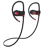 MEZVOK Bluetooth Headphones, Wireless Headset, In-ear Earbuds With Over-ear Hooks, Noise Cancelling, V4.1+ CSR, With Build-in Mic, Secure Fit Bluetooth Headset For Running, Workout and Gym, Red