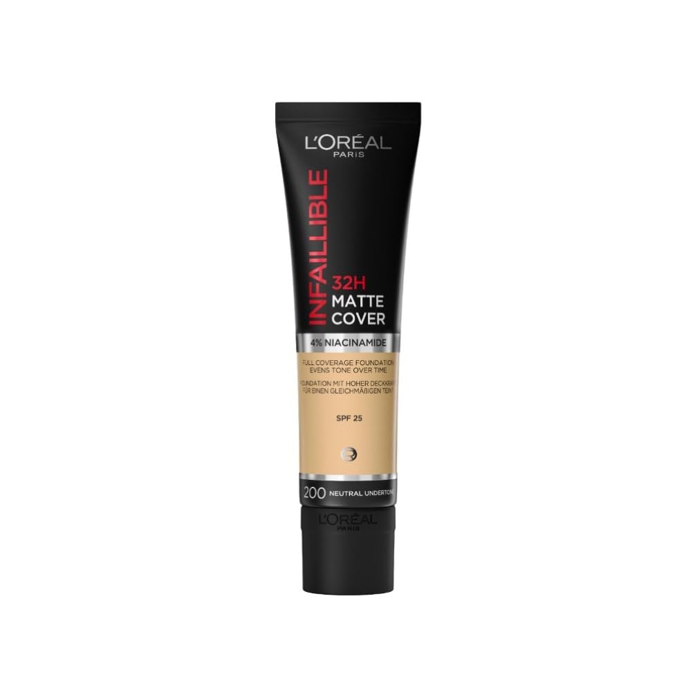 L'Oreal Paris Cover Liquid Foundation, With 4% Niacinamide, Long Lasting, Natural Finish, Available in 20 Shades, SPF 25, Infallible 32H Matte Cover, Shade 200, 30ml — image 1