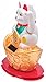 M.V. Trading Japanese Maneki Neko Fortune Cat Lucky Solar Powered Lucky Waving Arm Cat Sitting On Gold Bar, White, 5-Inches