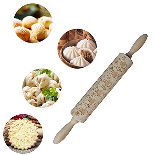 Kitchen Dough Roller Pin for Baking,Engraved Rolling Pin for Cookies,Embossed Wood Rolling Pin for Noodle Fondant Biscuit Cake Pizza Dough