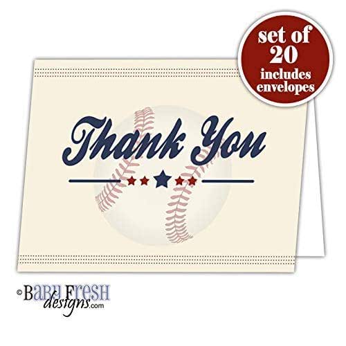 Baseball Thank You Card Set of 20 Folded cards with envelopes Handmade