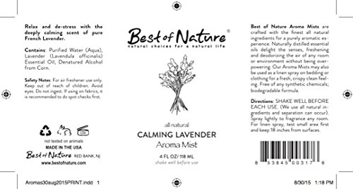 Calming Lavender Aroma Mist All - 4 oz- 100% Natural Aromatherapy Spray