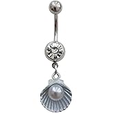 1 Pcs Belly Ring Dangling Elegant Seashell Pendant Stainless Steel 14G Navel Belly Ring Piercing Jewelry for Women