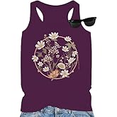 Graphic Tank Tops for Women Floral Print Loose Fit Tanks Vest Vacation Racerback Casual Book Lover Vintage Tee Top