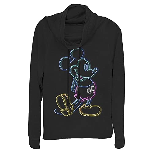 Junior's Mickey & Friends Bright Neon Mickey Mouse Outline Cowl Neck Sweat