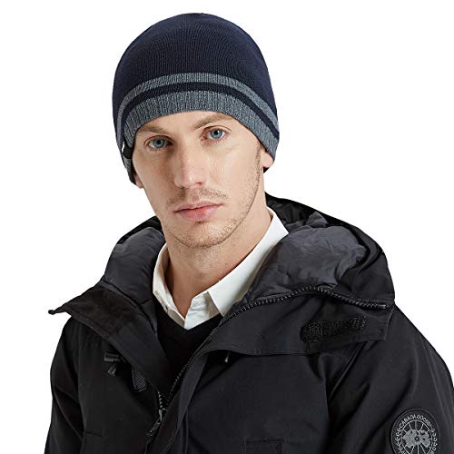 Bodvera Mens Winter Beanie Hat Warm Knit Cuffed Plain Toboggan Ski Skull Cap (Navy)