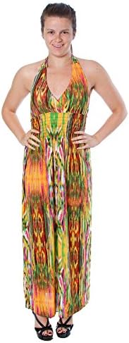Women's Ankle Length Splater Maxi Dress (Large, Yellow)