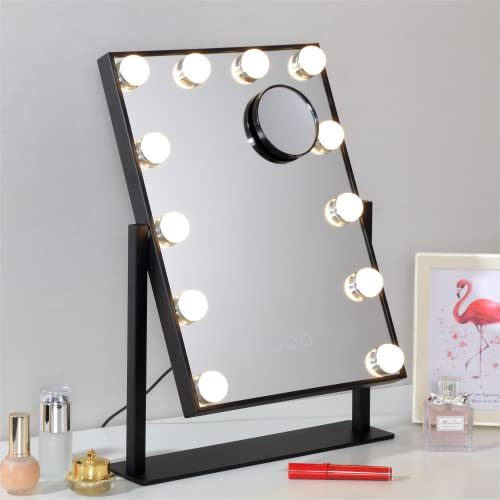 Vanity Mirror with Lights,Lighted Vanity Mirror with 15 Dimmable Bulbs for Dressing Room & Bedroom,3 Color Lighting,Modes Detachable 10x Magnification 360°Ratation (Off White-15 Bulbs)