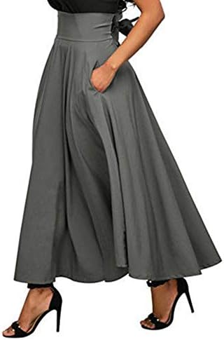 Women's Casual Retro High Waist Pleated Belted Maxi Skirt, Womens Daily High Waist Wrap Maxi Long Dress Pleated Office Work Skirt
