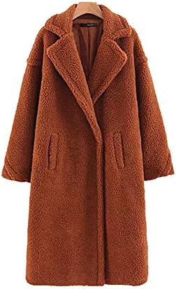 MONMOIRA Women's Fashion Long Sleeve Lapel Fluffy Faux Fur Teddy Coat with Pocket Warm Winter