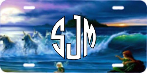 Unicorn Wave Monogram Car License Plate