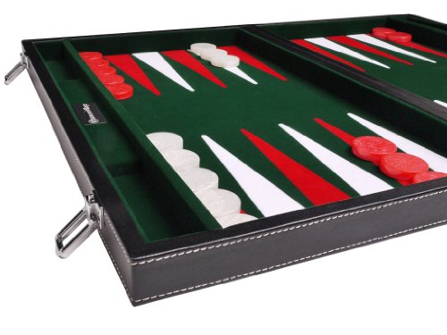 Middleton Games 21" Leatherette Backgammon Set - Inlaid Velvet Field - Black/Green Board