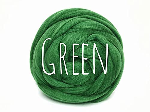 Colorful Passions Merino Wool Roving Oeko-TEX Certified Chunky Yarn Arm Knitting Felting Spinning Weaving Macrame 26-28 Microns EU Suppliers Green 50g (0.11lb) — image 1