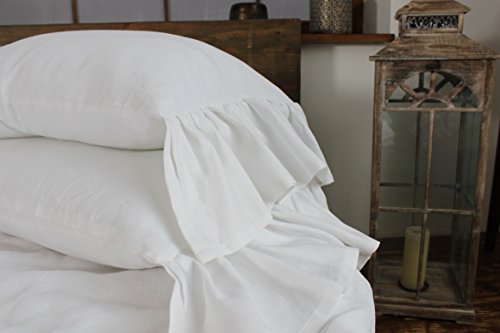 King linen pillow sham with mermaid long ruffle, 20 X 36", white color, 100% linen