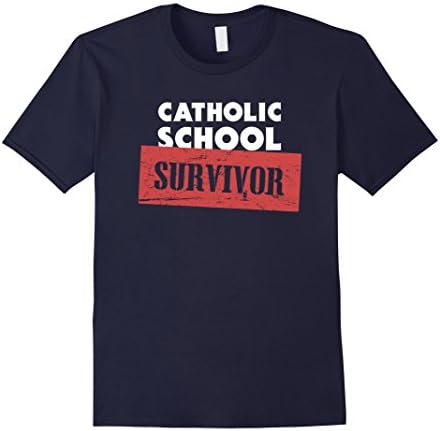 Mens "Catholic School Survivor" Funny Catholic T-Shirt XL Navy