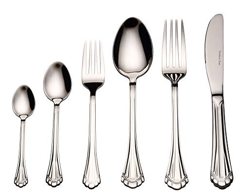 Venezia Collection Euro 75-Piece Flatware Set, Silverware Cutlery Dining Service for 12, Premium 18/10 Surgical Stainless Steel, Hostess Serving Set w/Wood Flatware Chest