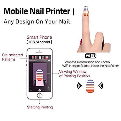 3D Nail Printers Portable Painting Machine Automatic Mobile Wireless Transfer Digital All-intelligent Nail Printers (Black) V11 Model