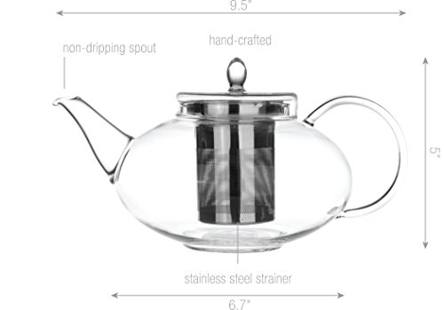 Glass Teapot Harmony, 42oz/1242ml with Tea Warmer Cozy Lead Free Special Glass No Drip by Tea Beyond