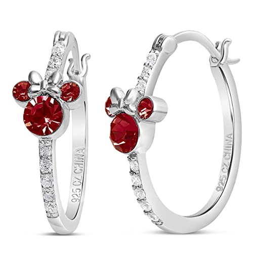 Disney Jewelry for Women Mickey Mouse or Minnie Mouse Birthstone Cubic Zirconia Hoop Earrings, Sterling Silver