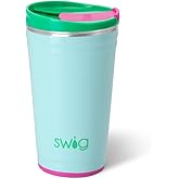 Swig Life 24oz Party Cup, Stackable Insulated Travel Coffee Tumbler with EZ Slider Lid, Cup Holder Friendly, Stainless Steel 24 oz Tumbler, Reusable Coffee Mug (Prep Rally)