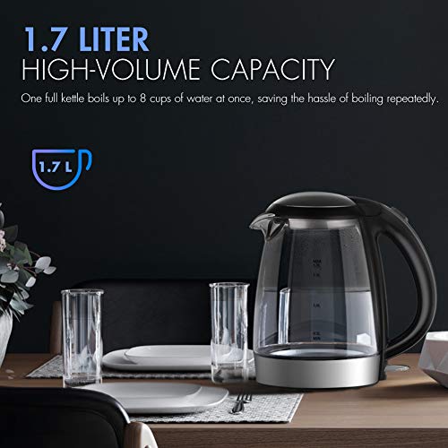 Electric Kettle 1.7L, NOVETE 1500W Glass Electric Tea Kettle, BPA-Free & 304 Stainless Steel Hot Water Kettle Heater With LED Indicator Light, Auto Shut-Off & Boil-Dry Protection, Fast Boiling Kettle (Black) - Thumbnail 3