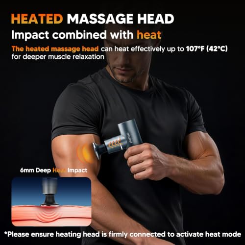 arboleaf Pistola de Masaje Muscular Mini con Calor, Massage Gun Portátil | Cuerpo Metálico Anodizado, Masaje Térmico 42°C, Motor Sin Escobillas Silencios, 3200 RPM, 2000 mAh, Carga USB-C, 5 Velocidad