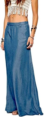 Vinteey Women Vintage Ethnic Style Bohemian Denim Long Skirt Maxi Skirt Dress, Blue Small