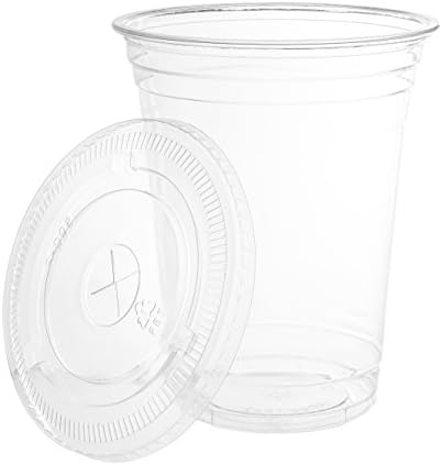 Eskay, 16 oz.Clear Cups with Flat Lids, for Milkshake, Smoothies, Iced Coffee, Boba, Bubble Tea Disposable Cup, 50 Cups with Lids