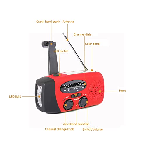 Notfallradio Solar Kurbel Tragbares Radio, Handkurbel Radio, Tragbares Solar Notfall Wetterradio Zum Aufziehen für Camping, Wandern, mit Wiederaufladbarem USB Telefonladegerät und Taschenlampe
