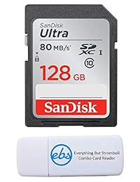 SanDisk 128GB SDXC SD Ultra Memory Card 80mb Bundle Works with Canon EOS Rebel T7, Rebel T6, 77D Digital Camera Class 10 (SDSDUNC-128G-GN6IN) Plus (1) Everything But Stromboli (TM) Combo Card Reader