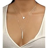 HotMixCold Long Skinny Vertical Bar Layered Set of 2 or Chevron Necklace Set, Minimalist Layering Jewelry