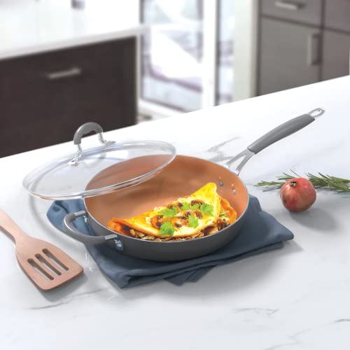 SUNHOUSE 11 inch Ceramic Nonstick Frying Pan with Lid Soft Grip, PFOAfree Cooking Fry Pan