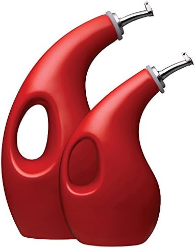 New Stoneware Oil Vinegar Red 2 Piece Dispenser Bottle with Mixing Bowls Combo